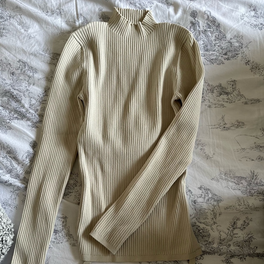 Babaton Cream Ribbed Knit Top